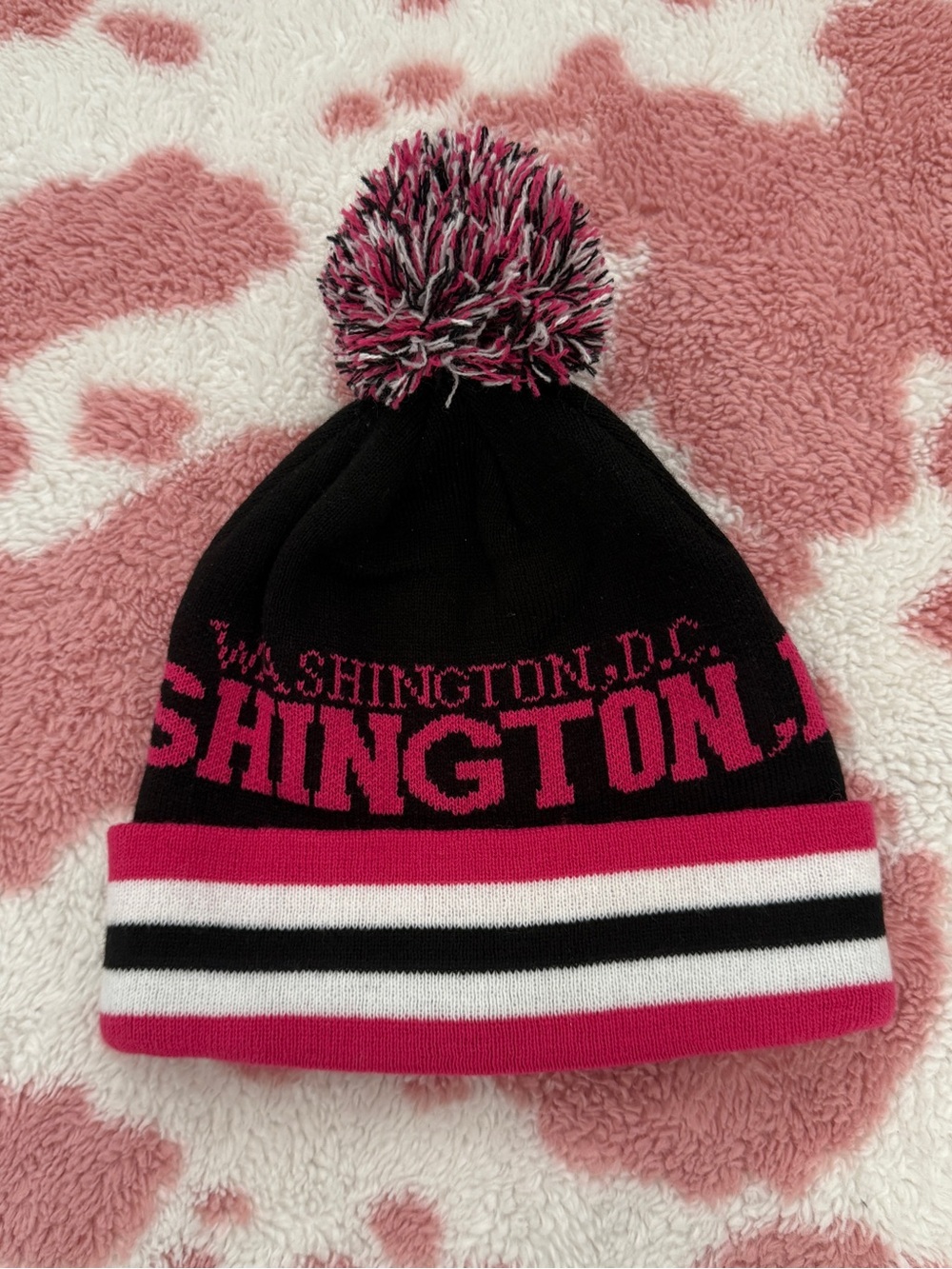 Y2K Washington D.C. Kink Black Pom Pom Beanie Hat 💕🖤 Winter Ski Streetwear 2000